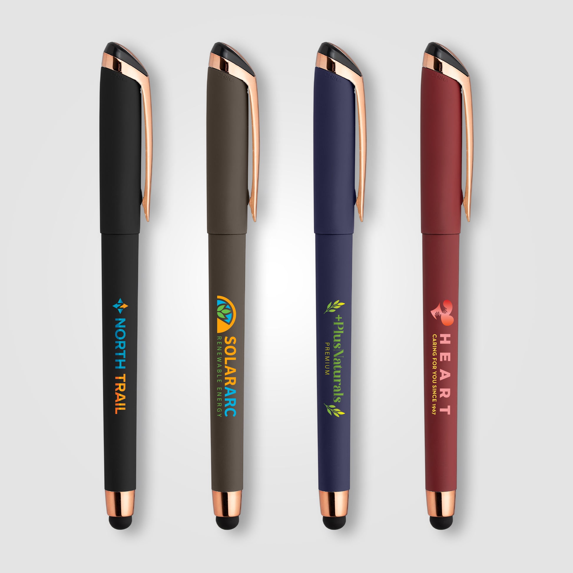 Image of the Gazelle Gel Softy Rose Gold Pen w/ Stylus - ColorJet promotional product, SKU AGZ-C.