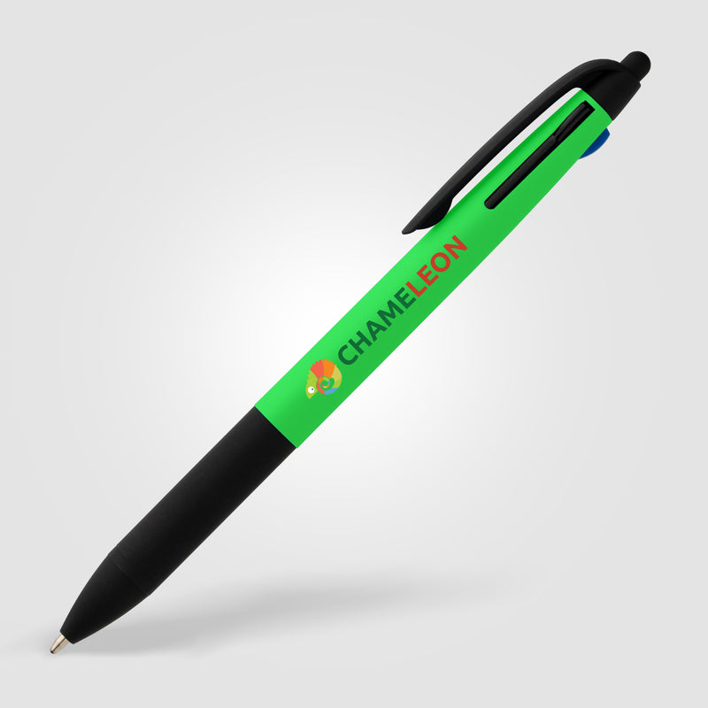 Malta Recycled Plastic 3-in-1 Stylus Neon Grip Multi-Ink Pen - ColorJet-zoom-