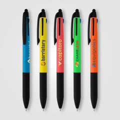 Image of the Malta Recycled Plastic 3-in-1 Stylus Neon Grip Multi-Ink Pen - ColorJet promotional product, SKU AME-C.