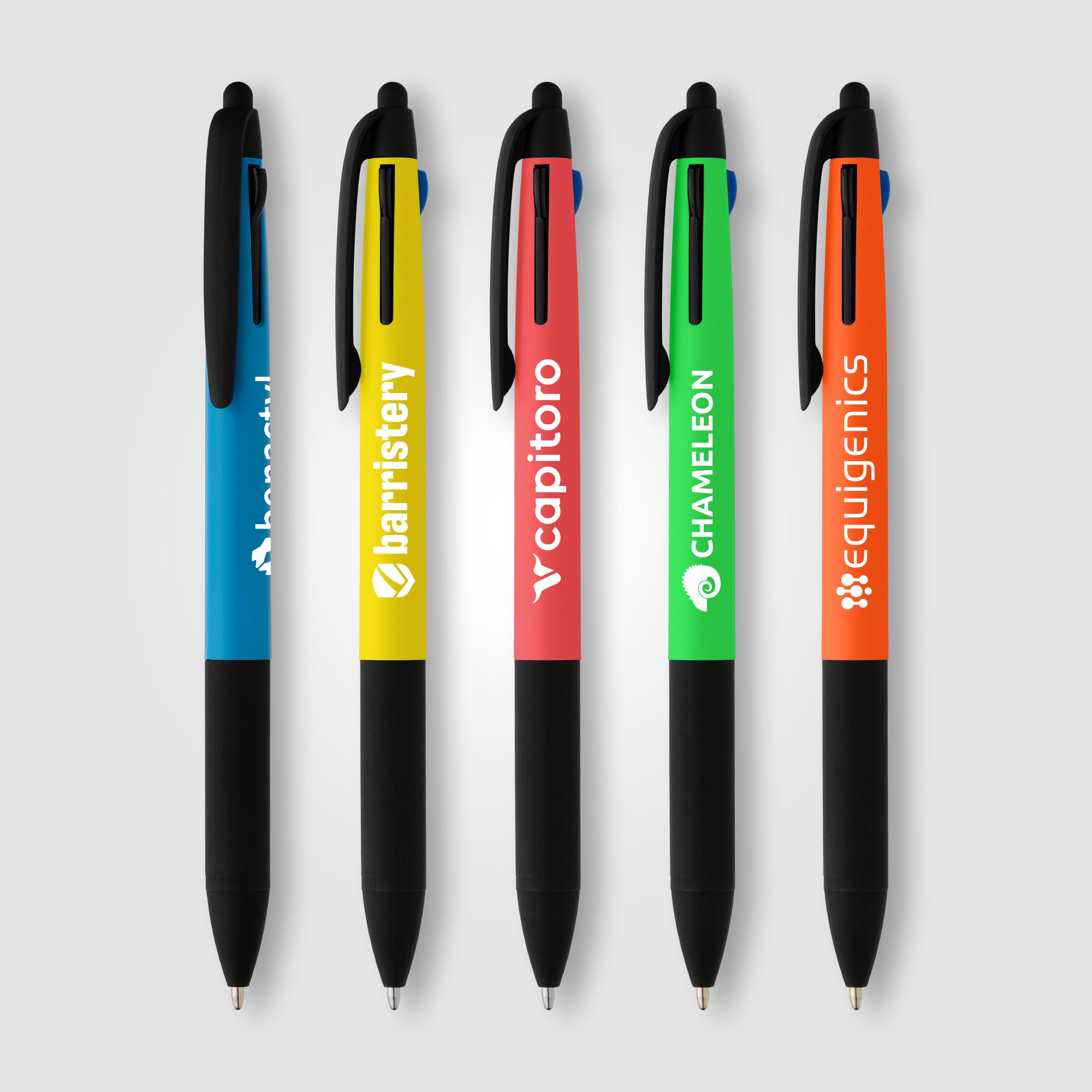 Image of the Malta Recycled Plastic 3-in-1 Stylus Neon Grip Multi-Ink Pen promotional product, SKU AME.