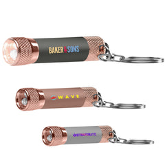 Image of the Chroma Softy Rose Gold Metallic - LED Flashlight with Keyring - ColorJet promotional product, SKU FFW-C.