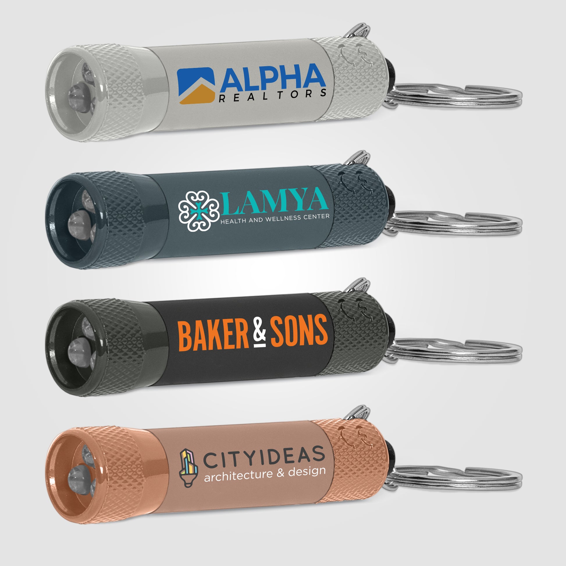 Image of the Chroma Softy Monochrome Metallic - LED Flashlight with Keyring - ColorJet promotional product, SKU FHR-C.