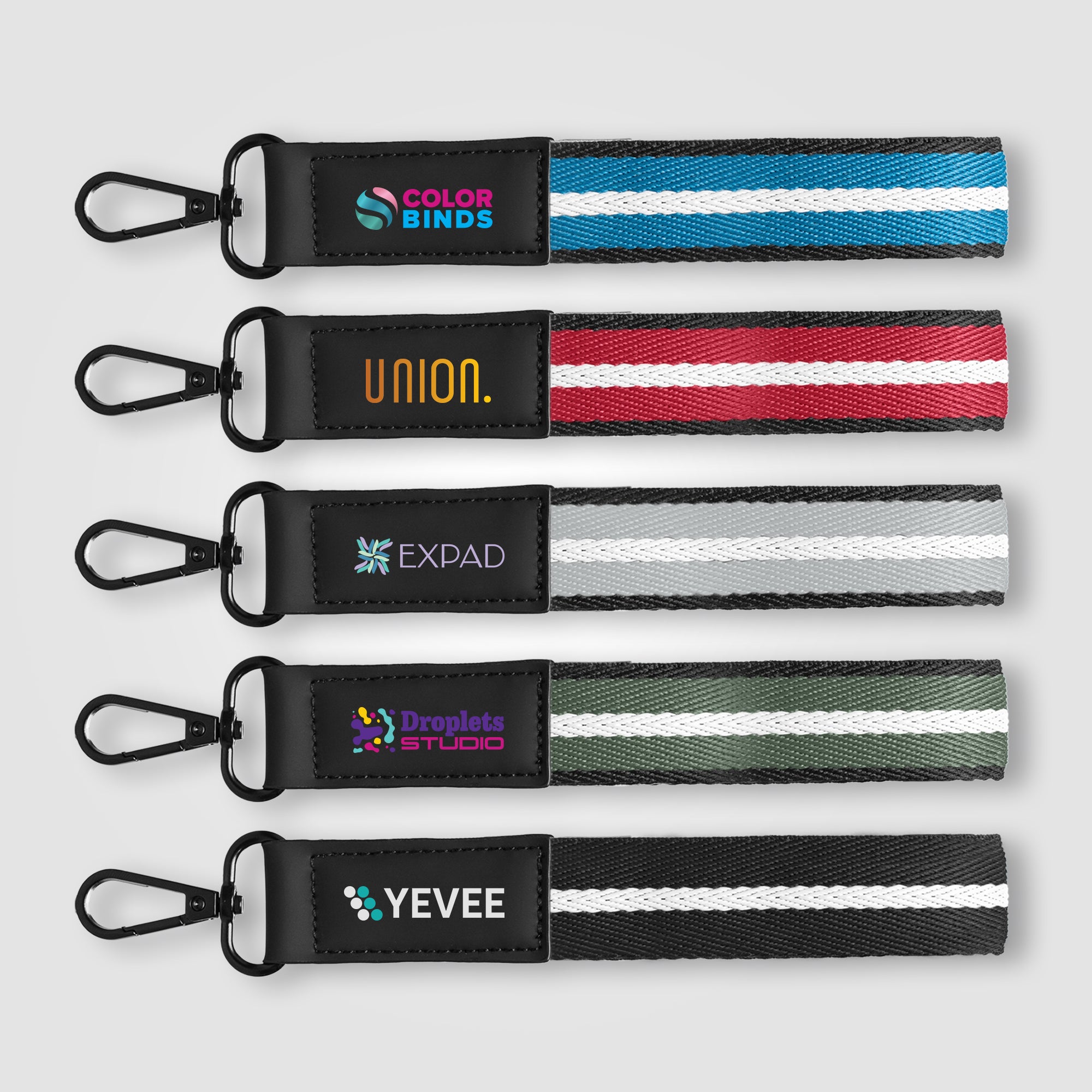 Image of the Newport rPET Woven Chevron Snap Trigger Keychain - 7.5" W x 1" H - ColorJet promotional product, SKU FJA-C.