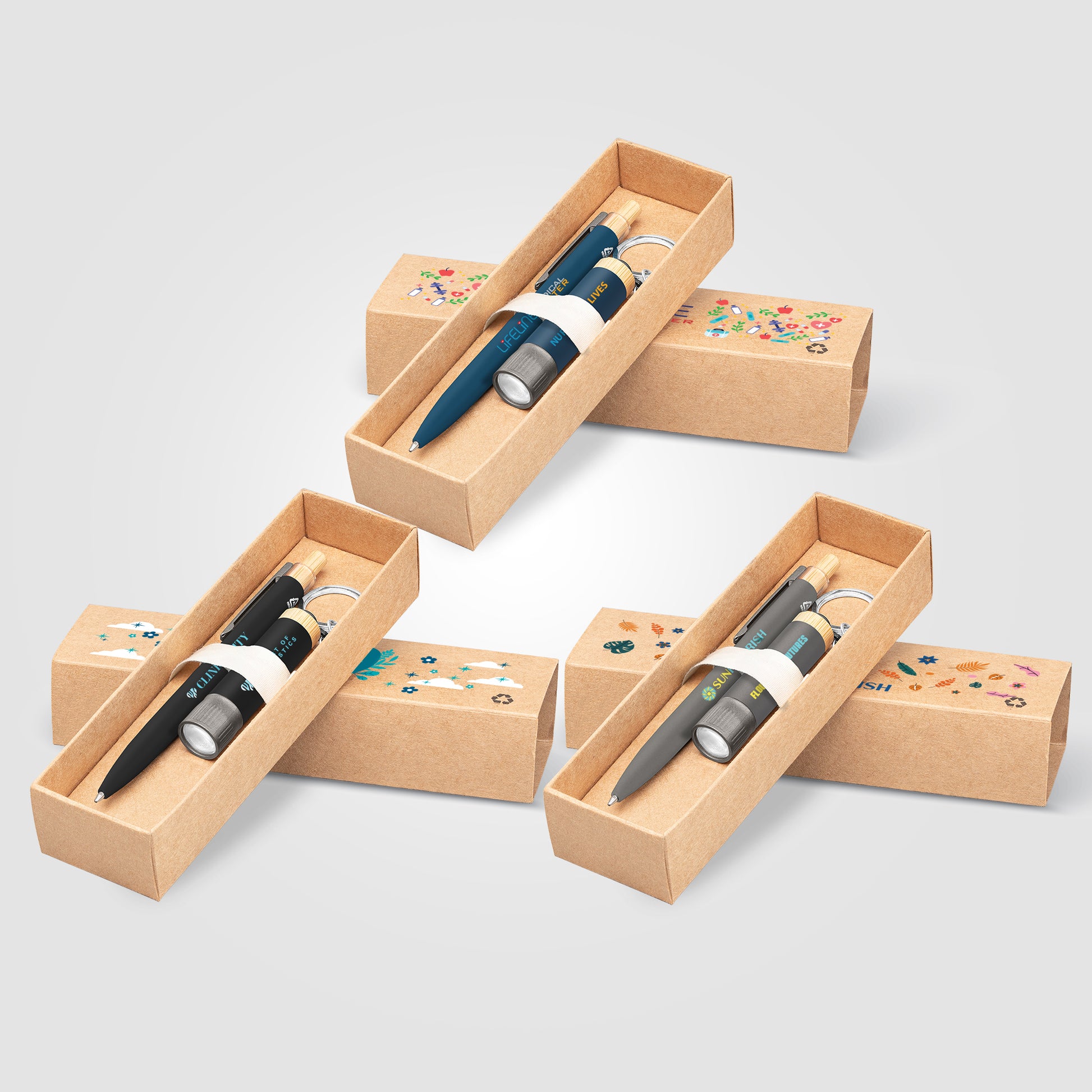 Reborn Recycled Aluminum Bamboo Accented Pen & Flashlight Gift Set – Full Color Inkjet All-1