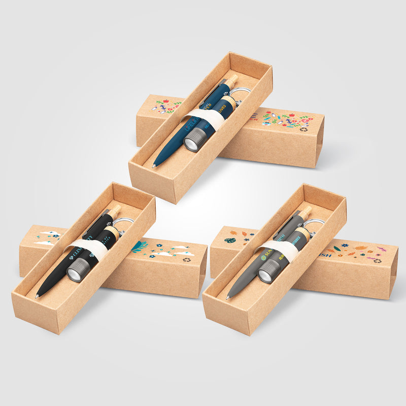 Reborn Recycled Aluminum Bamboo Accented Pen & Flashlight Gift Set – Full Color Inkjet All-zoom-