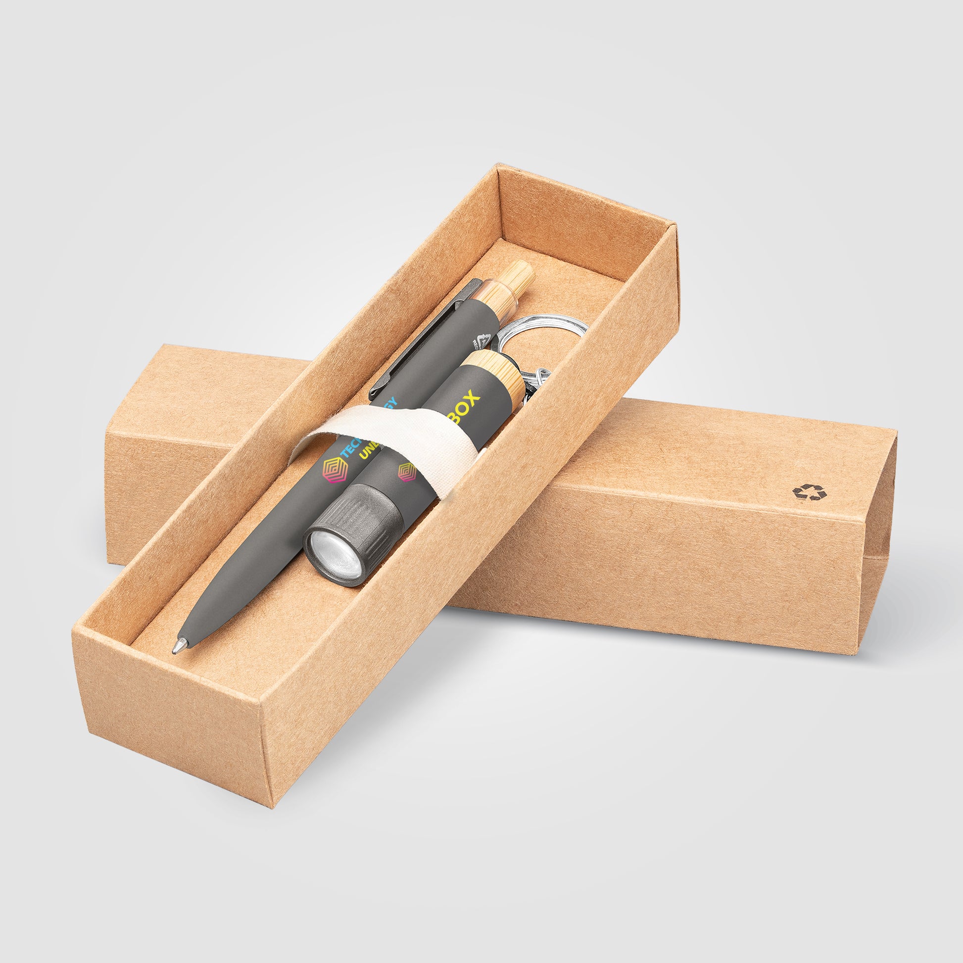 Reborn Recycled Aluminum Bamboo Accented Pen & Flashlight Gift Set - Full Color Inkjet-3