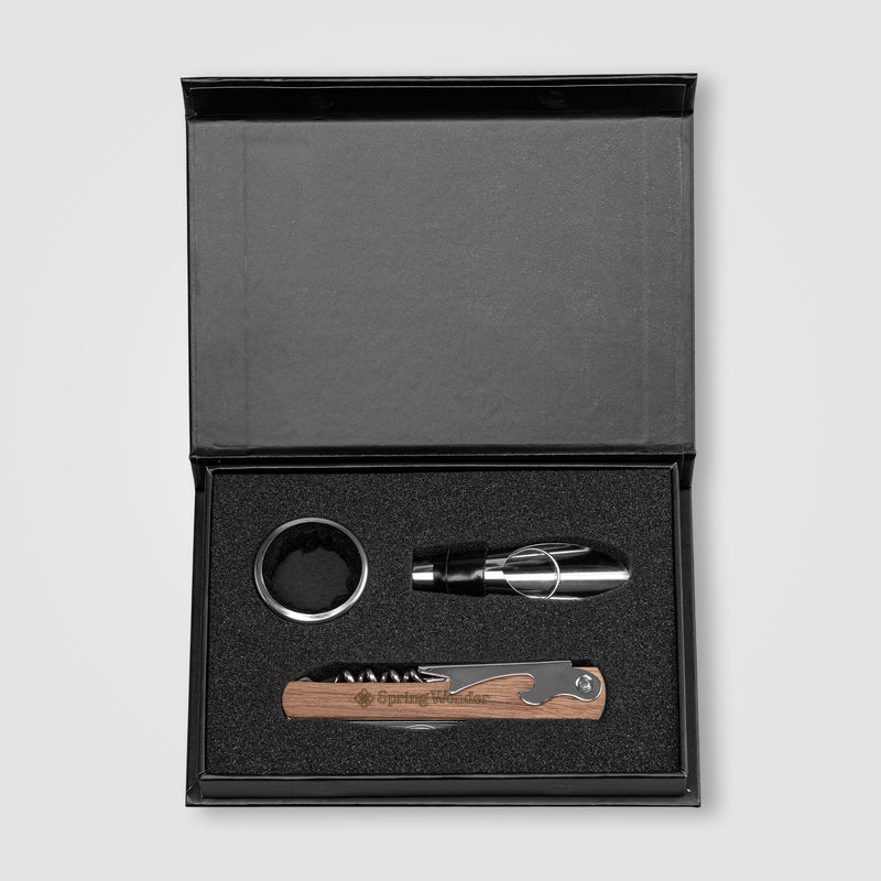 Essex Stainless Steel & FSC Wood Wine Accessory Gift Set - 3 Pcs-zoom-