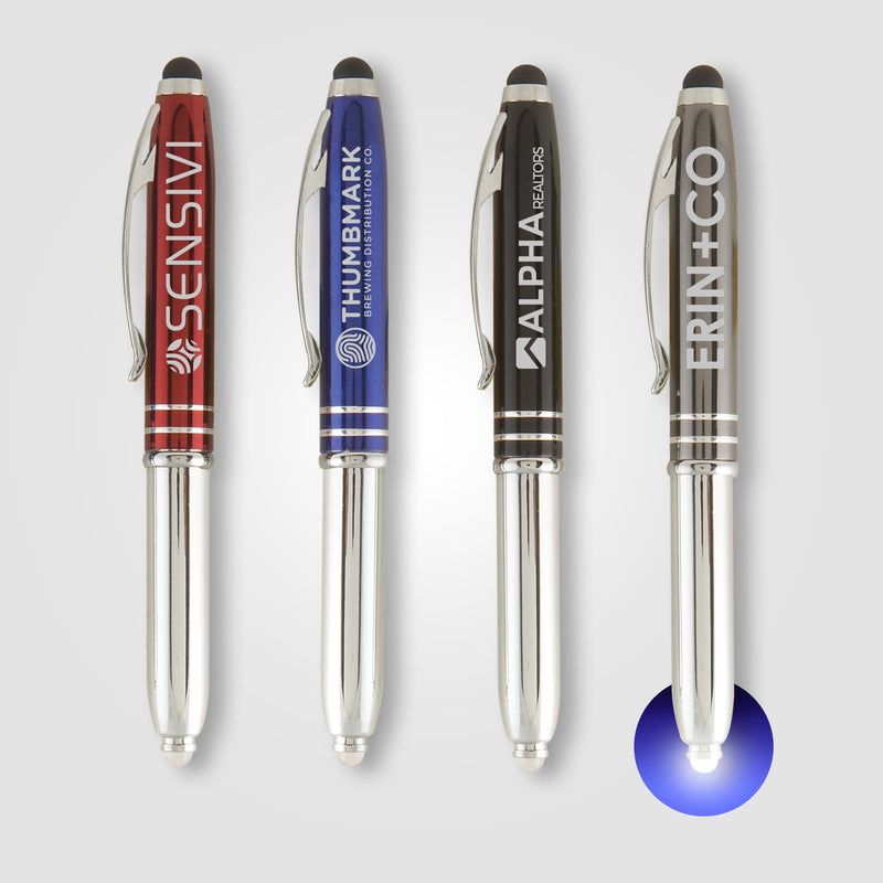 Vivano Duo w/LED Light & Stylus - Laser Engraved - Metal Pen-zoom-