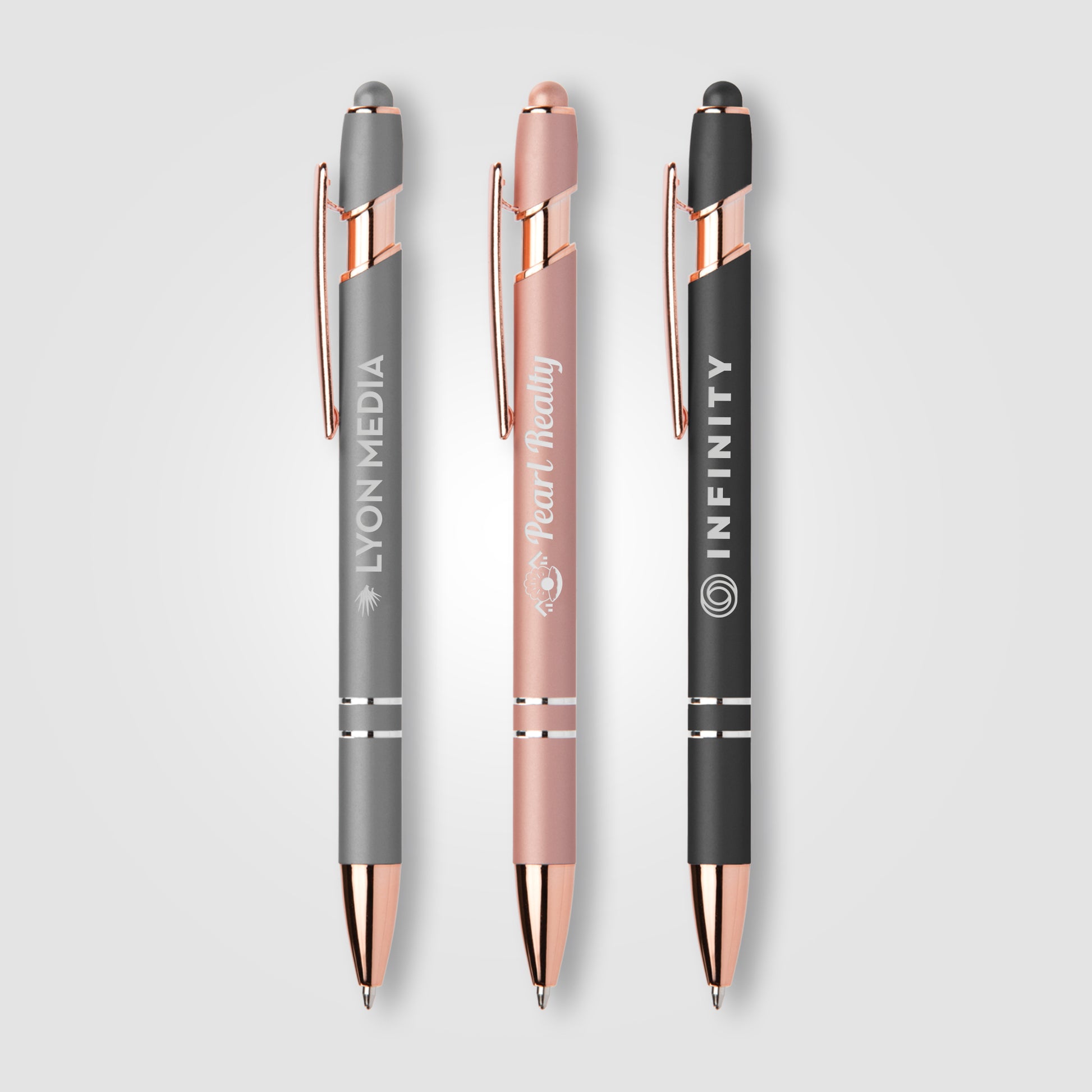 Ellipse Softy Rose Gold Metallic Pen w/ Stylus - Laser-1