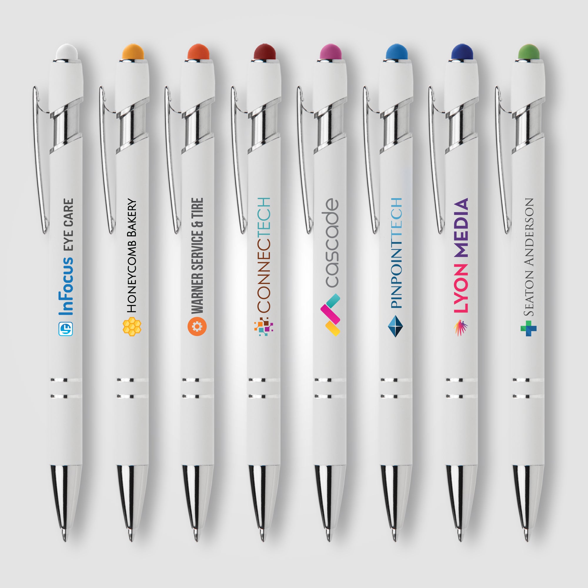 Image of the Ellipse Softy White Barrel Pen w/ Stylus - ColorJet promotional product, SKU MPE-C.
