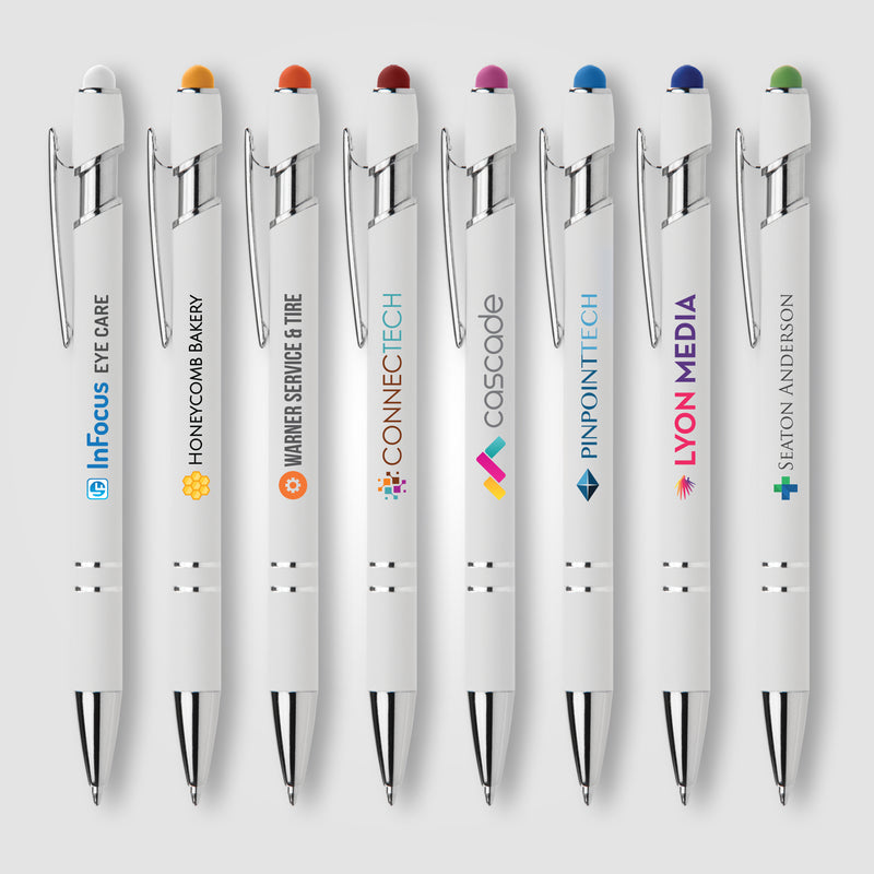 Ellipse Softy White Barrel Pen w/ Stylus - ColorJet-zoom-