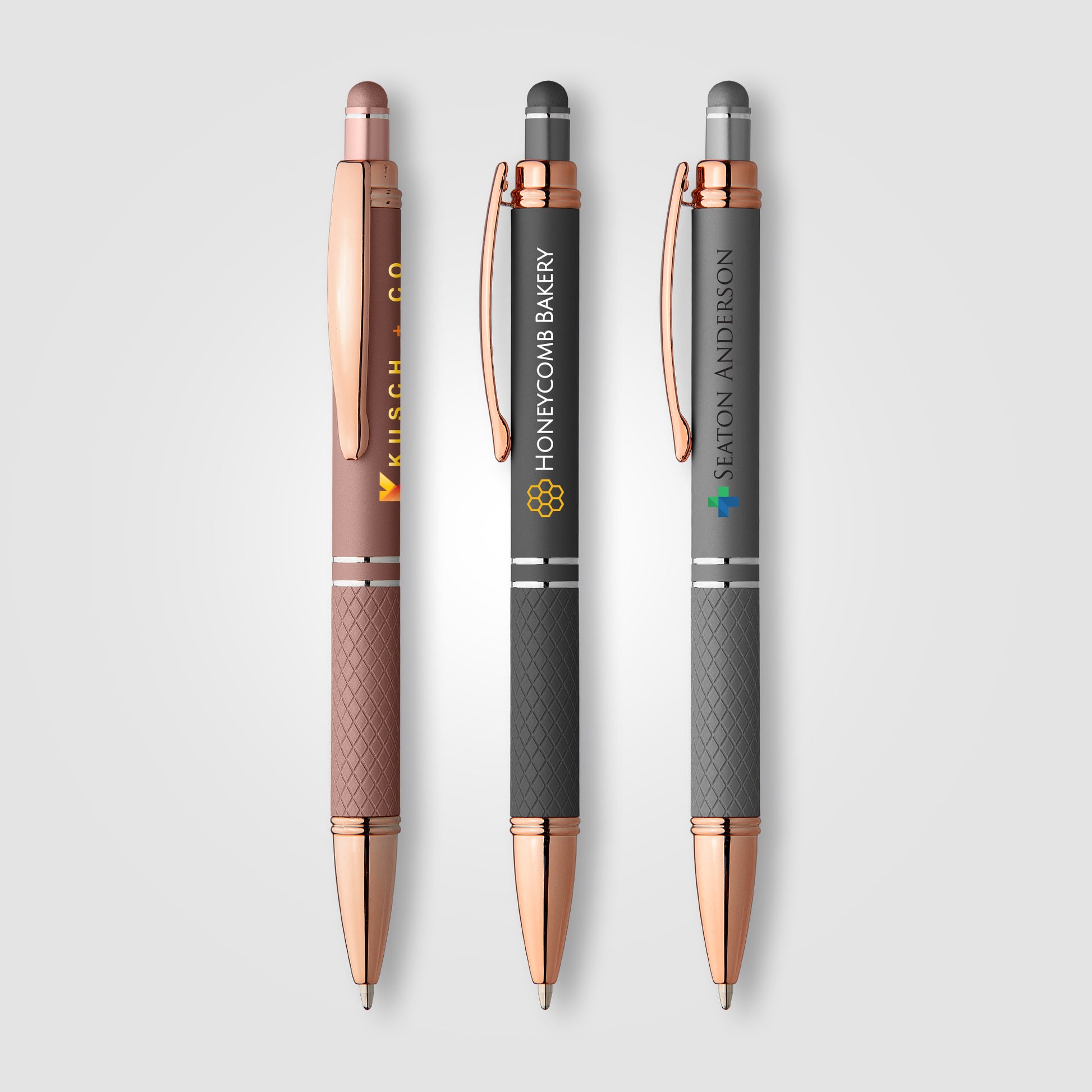 Image of the Phoenix Softy Rose Gold Metallic Pen w/ Stylus - ColorJet promotional product, SKU MRR-C.