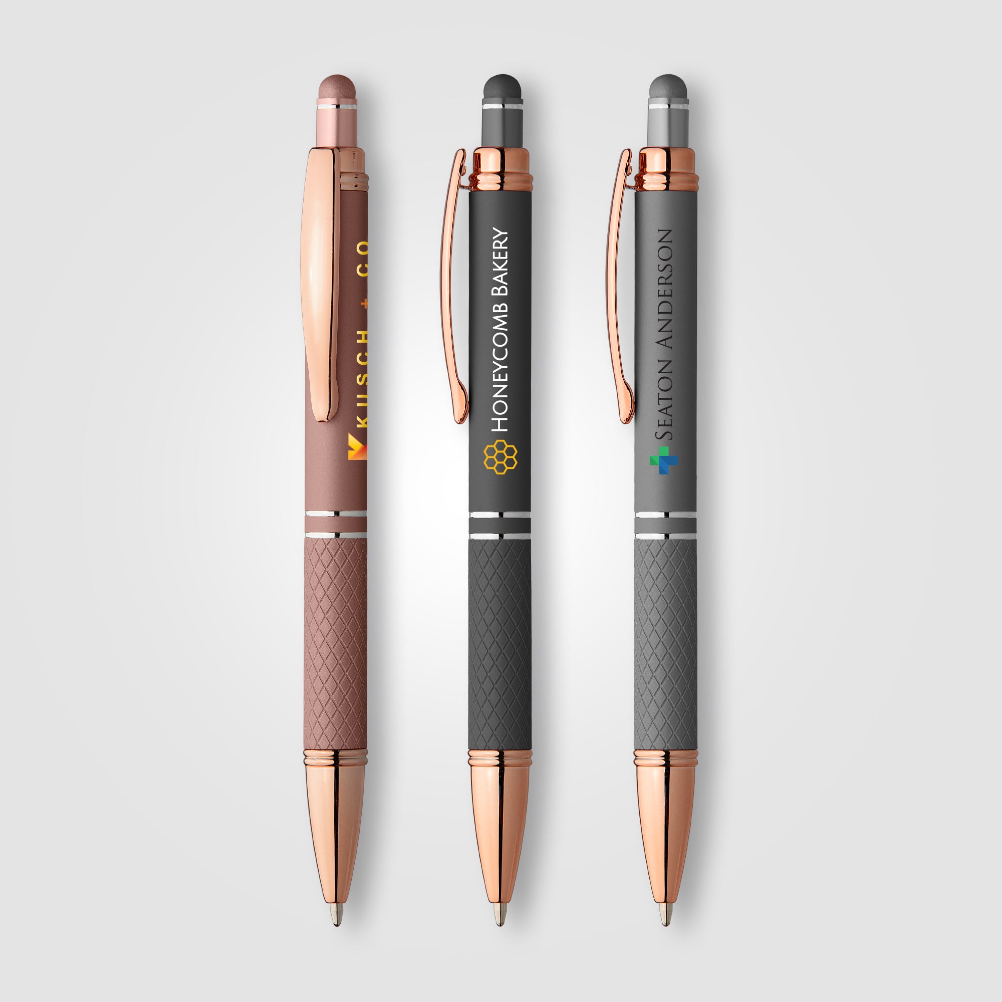 Image of the Phoenix Softy Rose Gold Metallic Pen w/ Stylus - ColorJet promotional product, SKU MRR-C.