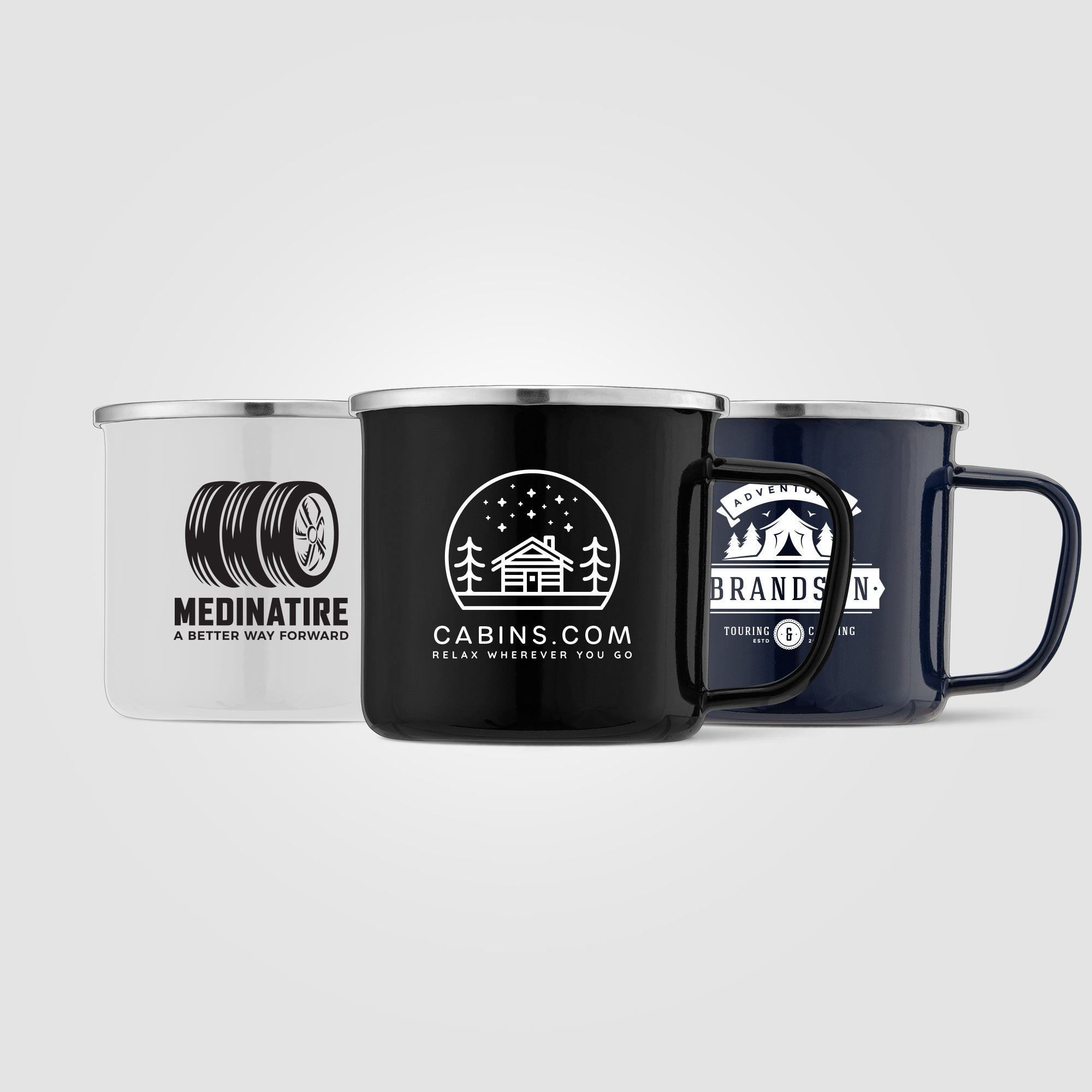 Image of the Wyoming - 13 oz. Enamel Campfire Mug with Stainless Steel Rim promotional product, SKU MUW.