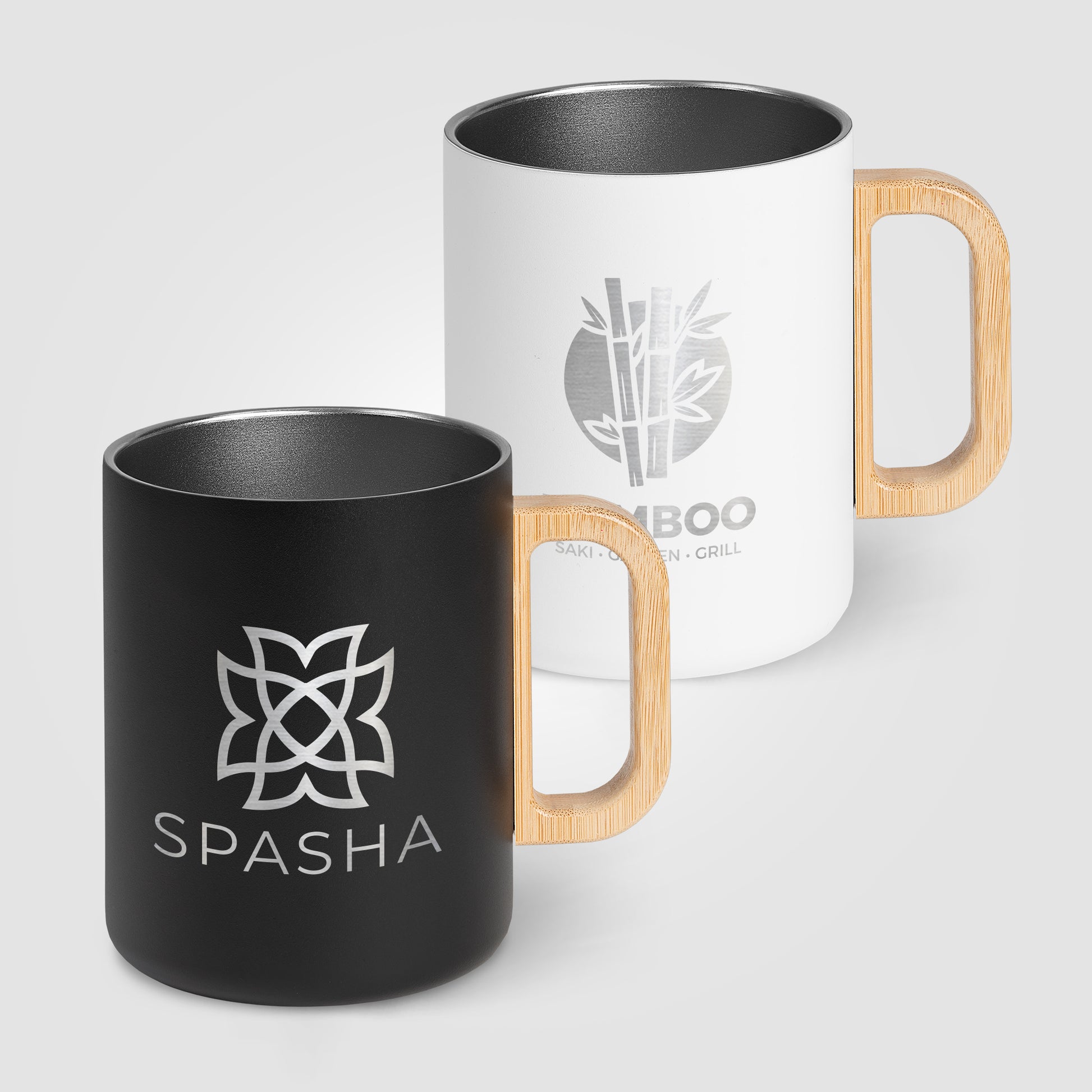 Image of the Vancouver - 18 oz. Stainless Steel Double Wall Mug with Bamboo Handle - Laser promotional product, SKU MVC-L.