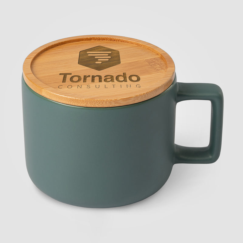 Café Virtuoso - 12 oz. Ceramic Mug with Bamboo Lid - Laser Engraved-zoom-