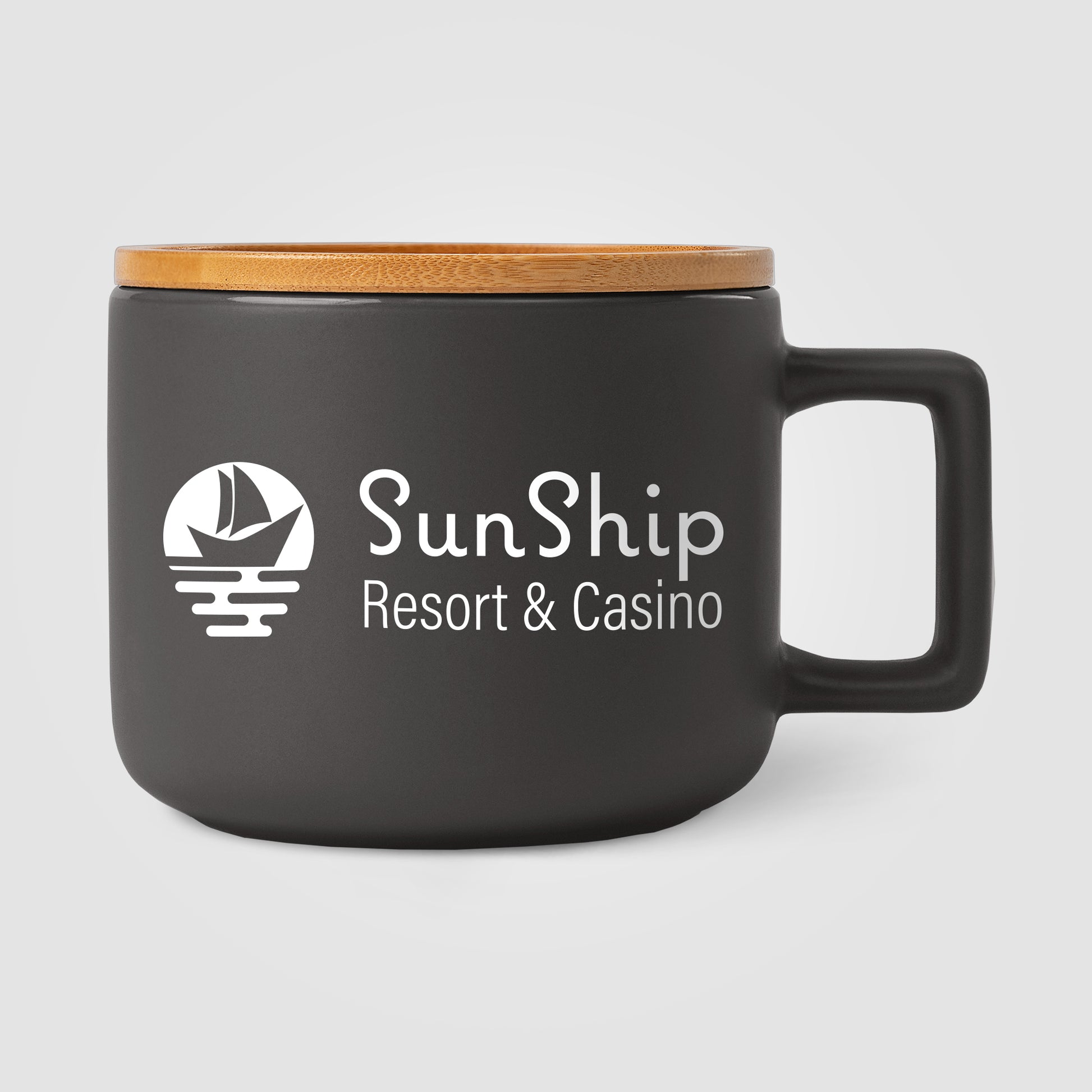 Café Virtuoso - 12 oz. Ceramic Mug with Bamboo Lid - Laser Engraved-2
