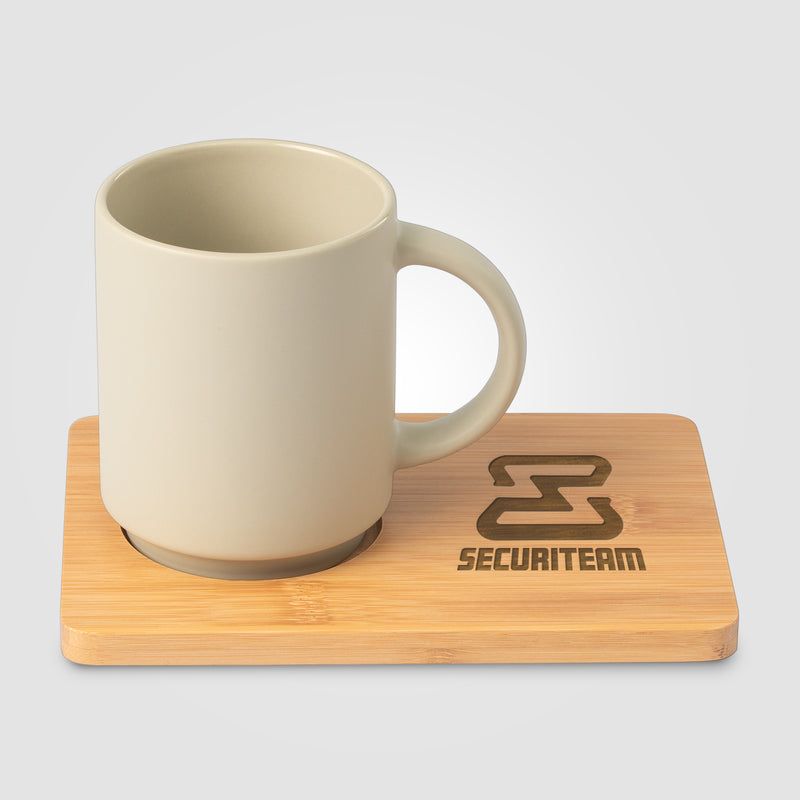 Café Duo - 11 oz. Ceramic Mug & Bamboo Board Set - Laser-zoom-