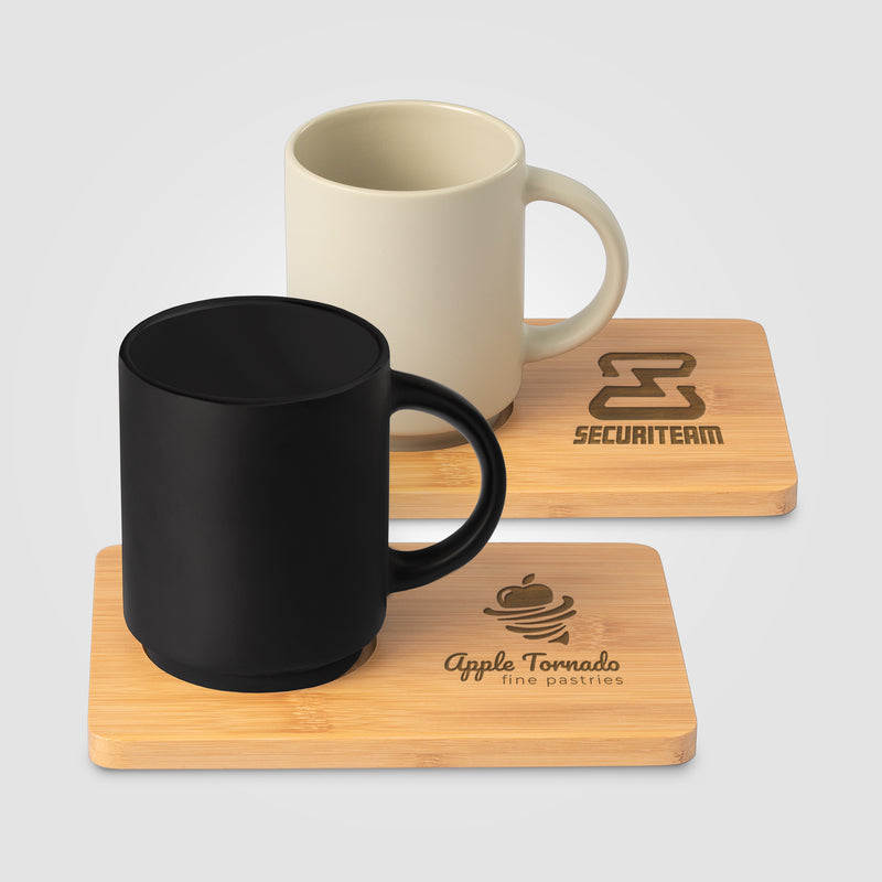 Café Duo - 11 oz. Ceramic Mug & Bamboo Board Set - Laser-zoom-