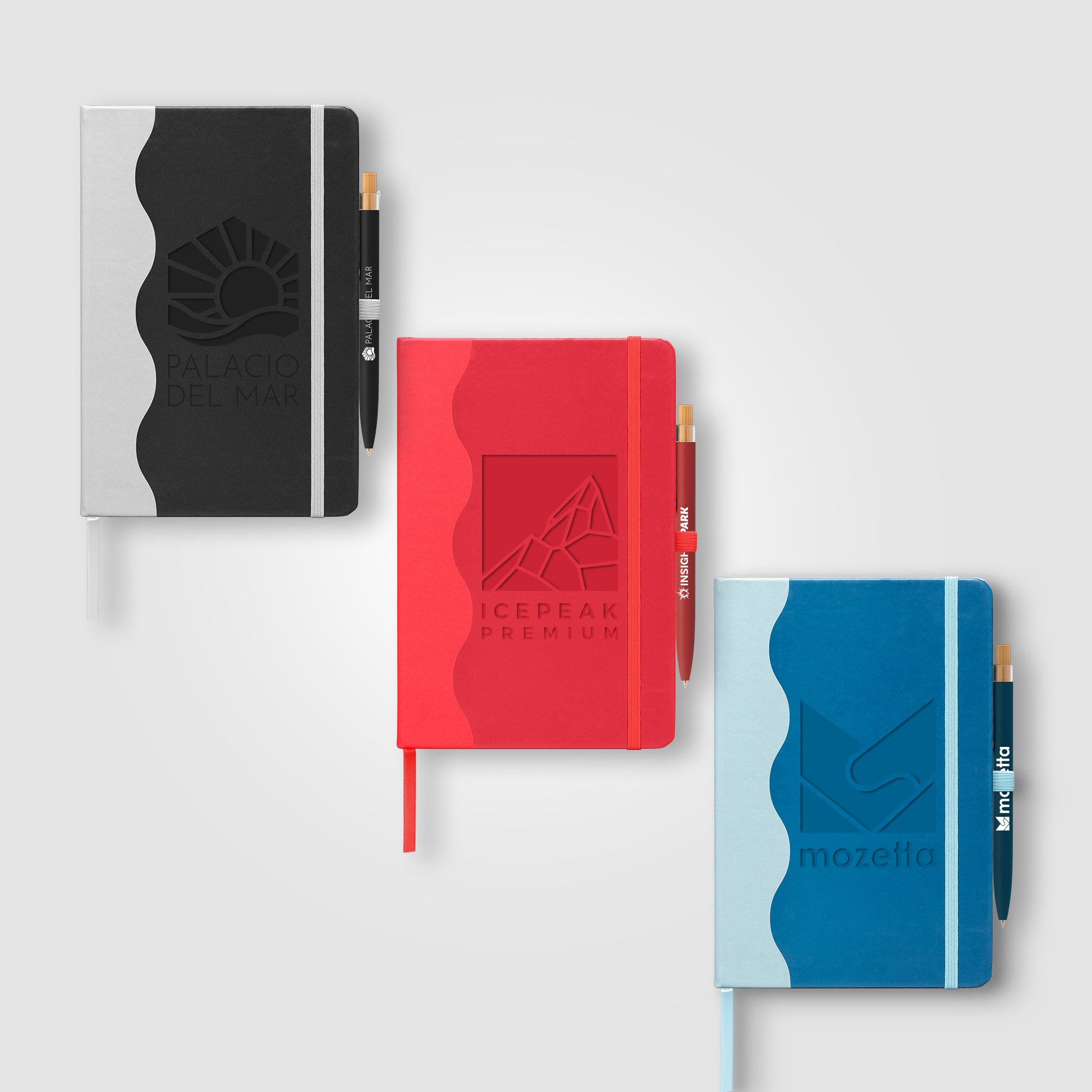 Grete Recycled PU Wave Pattern Journal Pen Set - A5 - Deboss-1