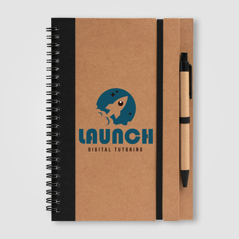 Kraft Hard Cover Spiral Notebook with Pen - ColorJet-zoom-