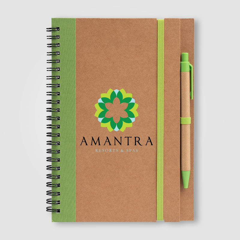 Kraft Hard Cover Spiral Notebook with Pen - ColorJet-zoom-
