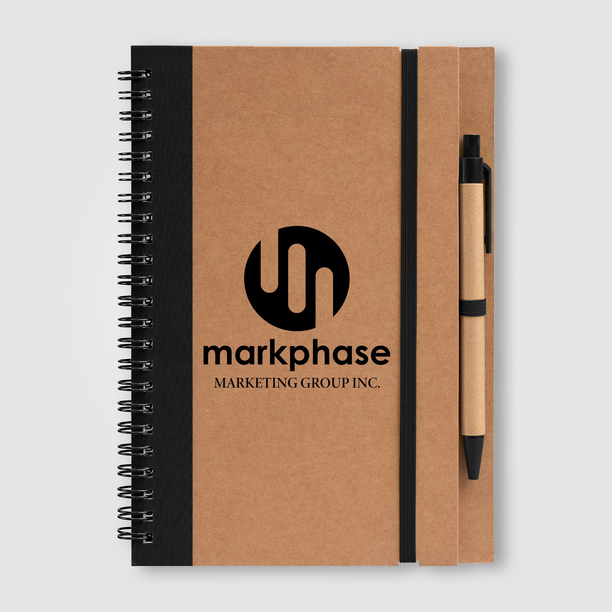 Kraft Hard Cover Spiral Notebook with Pen