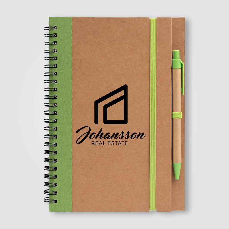 Kraft Hard Cover Spiral Notebook with Pen-zoom-
