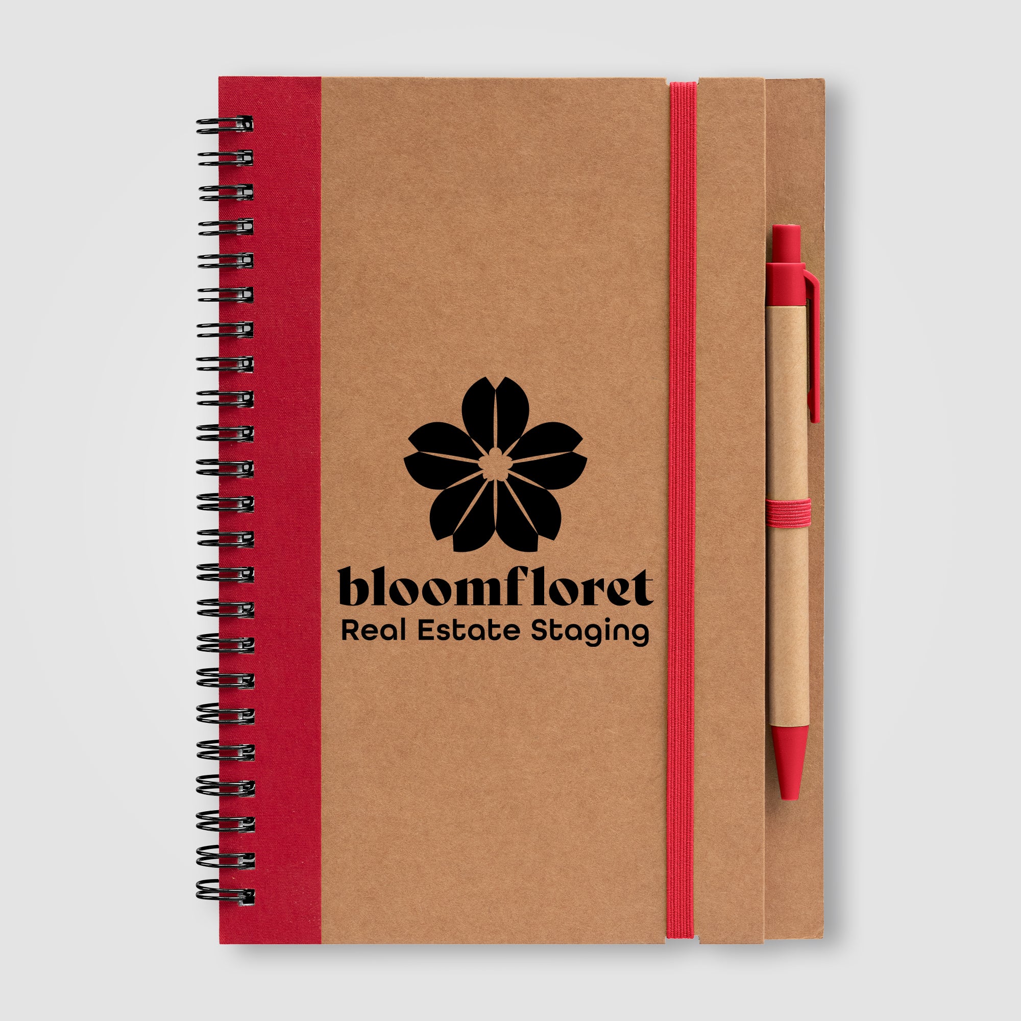Kraft Hard Cover Spiral Notebook with Pen-zoom-4