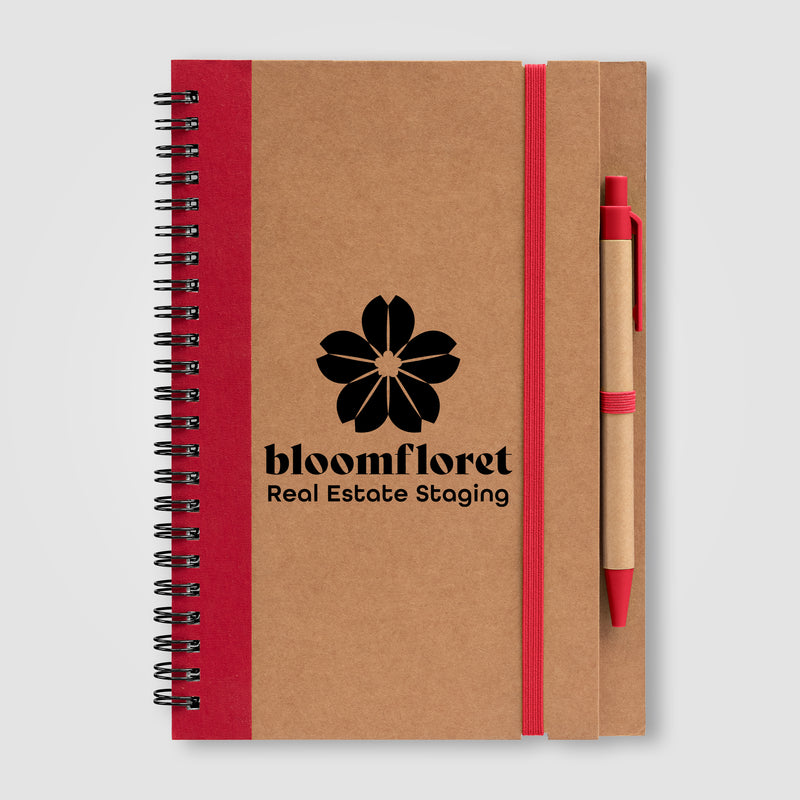 Kraft Hard Cover Spiral Notebook with Pen-zoom-