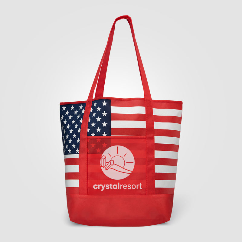American Flag Non-Woven Tote Bag w/ 210D Pocket-zoom-
