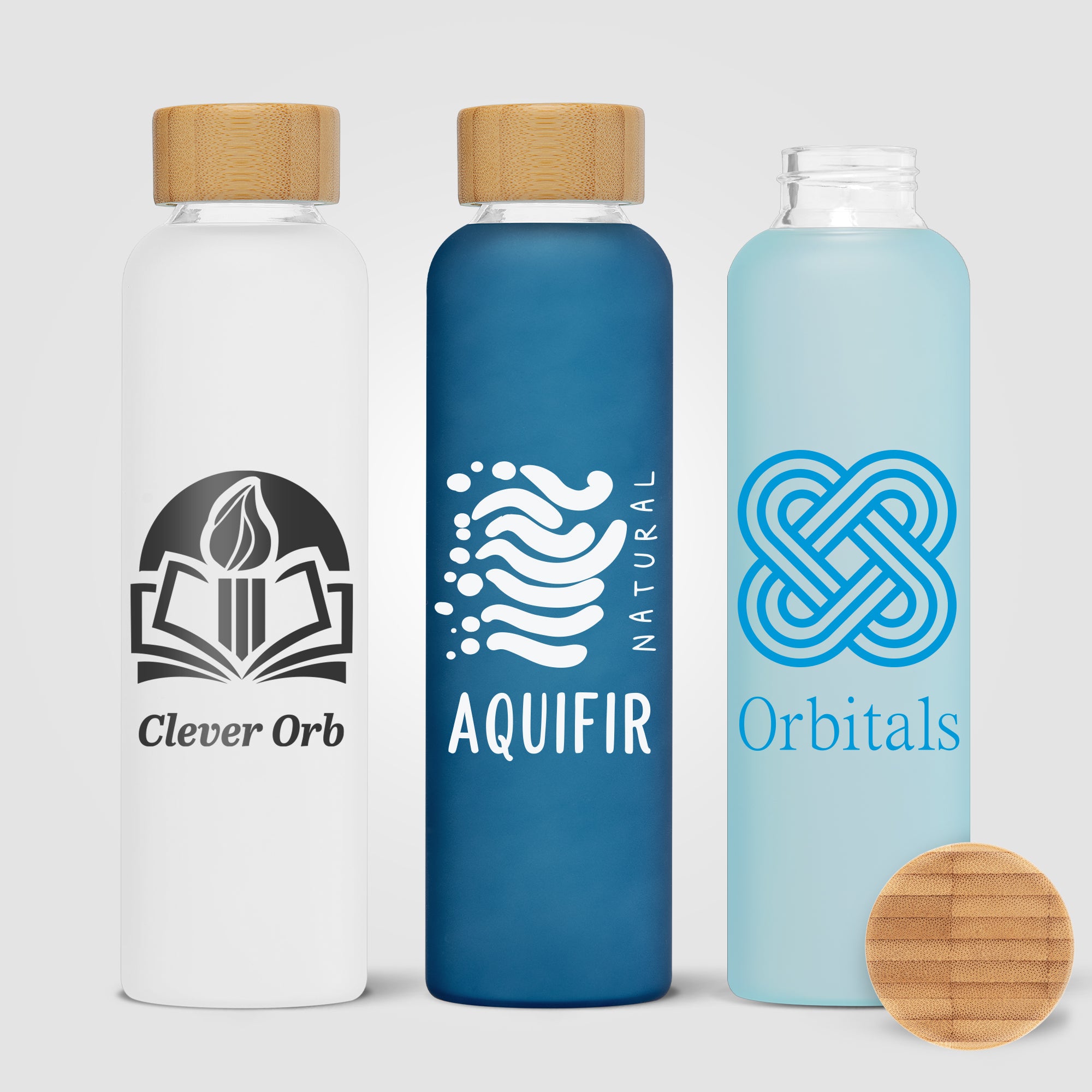 Image of the Lucerne - 20 oz. Frosted Borosilicate Glass Bottle with Bamboo Lid promotional product, SKU WDK.