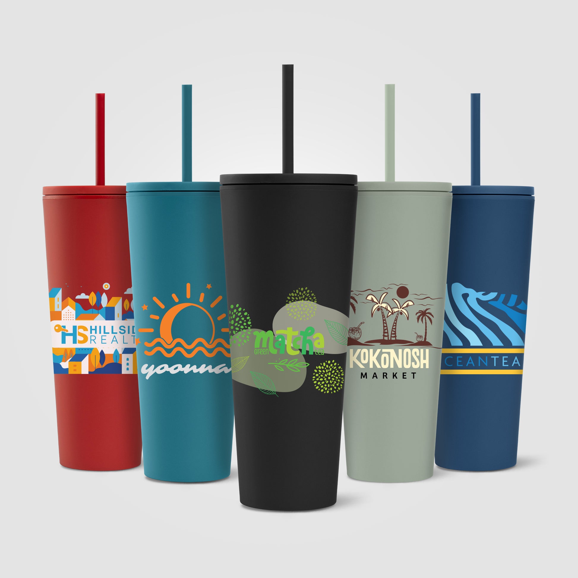 Image of the Spire - 24 oz Soft Touch Double Wall Recycled Plastic Tumbler w/ Straw - ColorJet promotional product, SKU WFP-C.