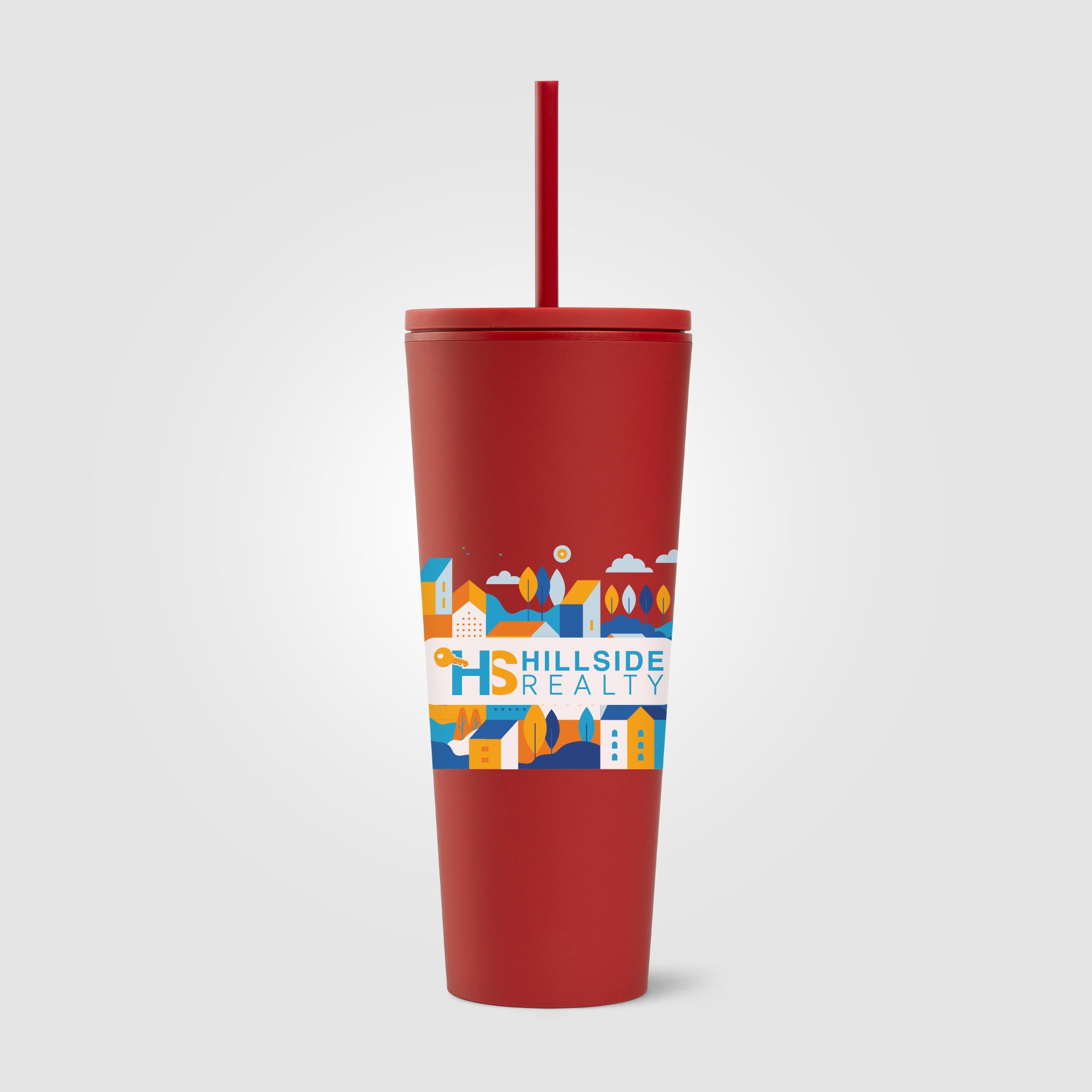 Spire - 24 oz Soft Touch Double Wall Recycled Plastic Tumbler w/ Straw - ColorJet
