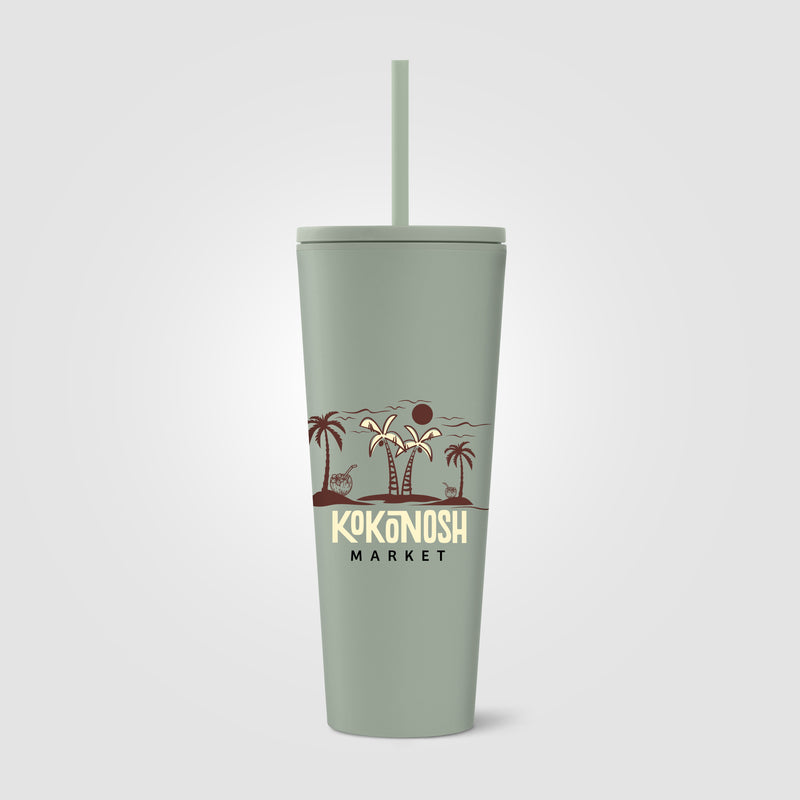 Spire - 24 oz Soft Touch Double Wall Recycled Plastic Tumbler w/ Straw - ColorJet-zoom-