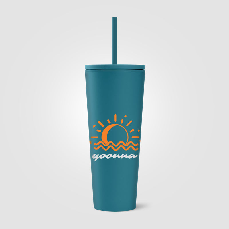 Spire - 24 oz Soft Touch Double Wall Recycled Plastic Tumbler w/ Straw - ColorJet-zoom-