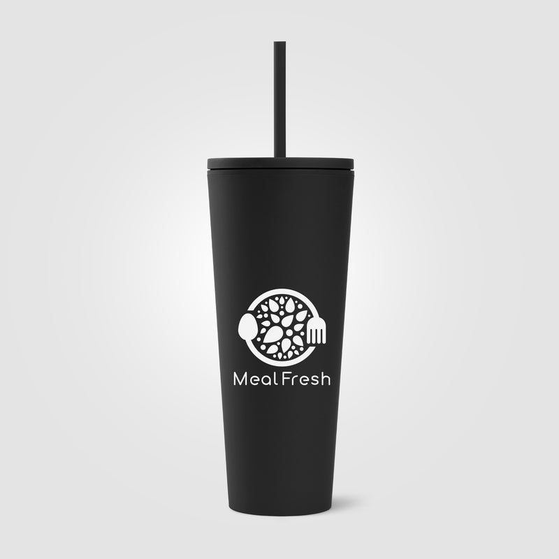 Spire - 24 oz Soft Touch Double Wall Recycled Plastic Tumbler w/ Straw-zoom-