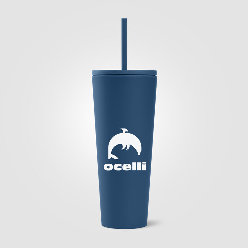 Spire - 24 oz Soft Touch Double Wall Recycled Plastic Tumbler w/ Straw-zoom-