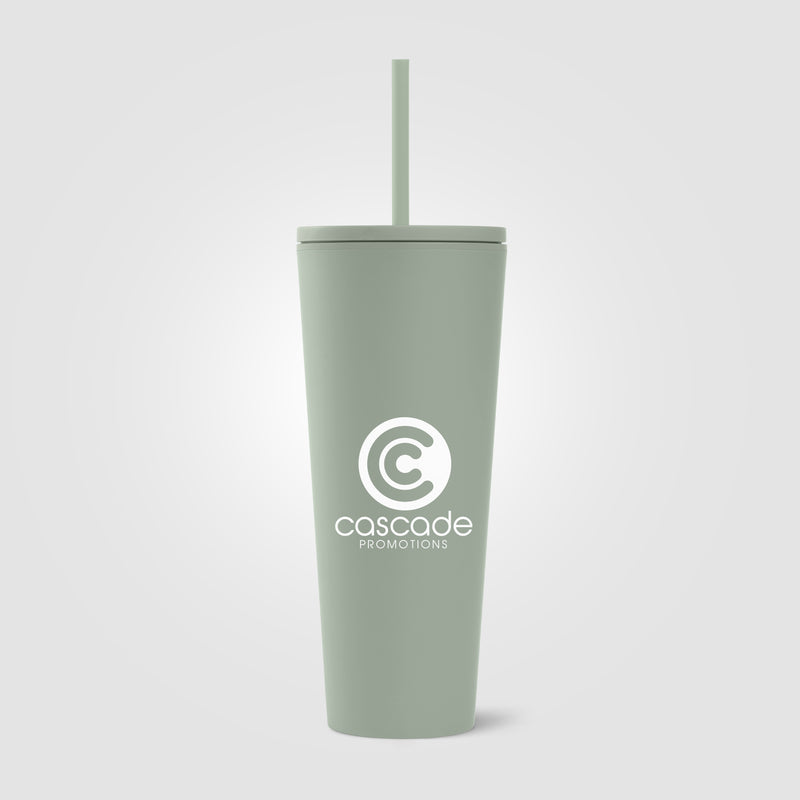 Spire - 24 oz Soft Touch Double Wall Recycled Plastic Tumbler w/ Straw-zoom-