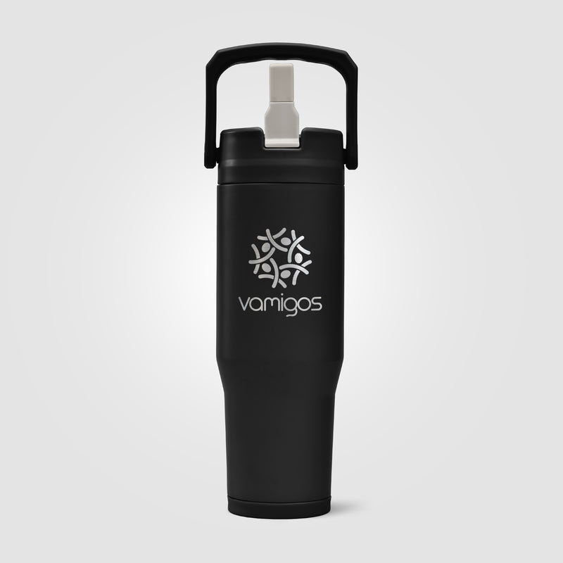Polar Duo - 32 oz. Double-Wall Recycled Stainless Steel Tumbler with Storage Base - Laser-zoom-