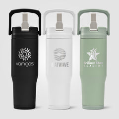 Image of the Polar Duo - 32 oz. Double-Wall Recycled Stainless Steel Tumbler with Storage Base - Laser promotional product, SKU WFR-L.