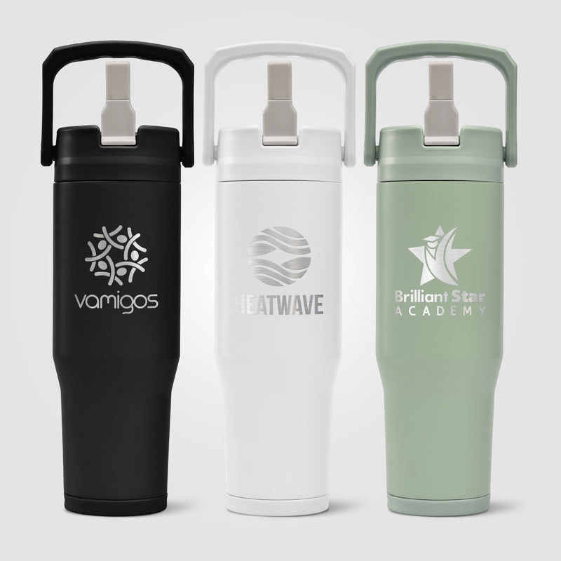 Polar Duo - 32 oz. Double-Wall Recycled Stainless Steel Tumbler with Storage Base - Laser-zoom-