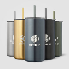Image of the Borealis Recycled Stainless Steel Straw Tumbler - 16 oz. - Laser promotional product, SKU WGG-L.