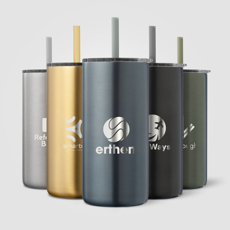Borealis Recycled Stainless Steel Straw Tumbler - 16 oz. - Laser-zoom-