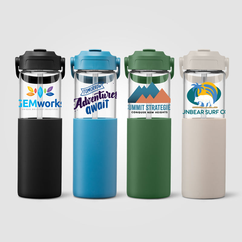 Leeds Glass Silicone Sleeve Straw Bottle - 20 oz. - ColorJet-zoom-