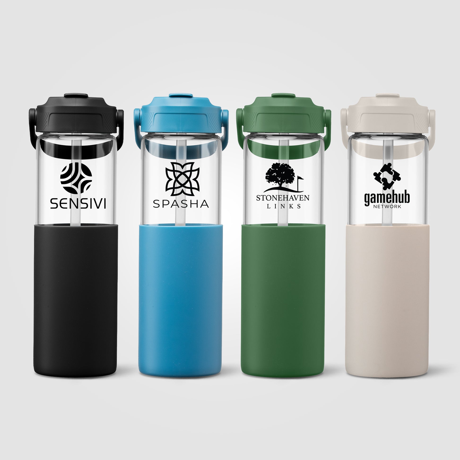 Image of the Leeds Glass Silicone Sleeve Straw Bottle - 20 oz. promotional product, SKU WKG.